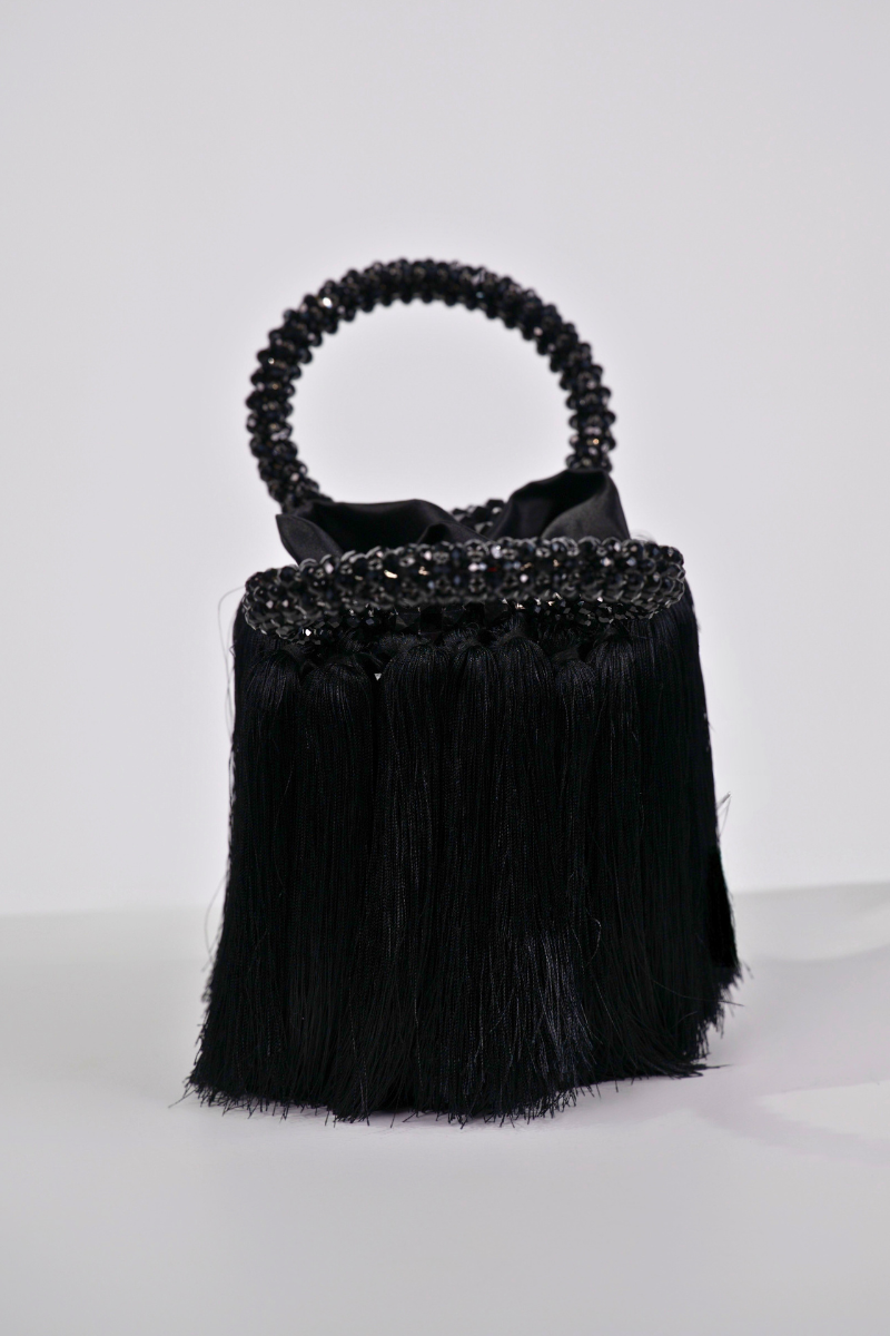 Majesty Fringe Beaded Bag (Black)