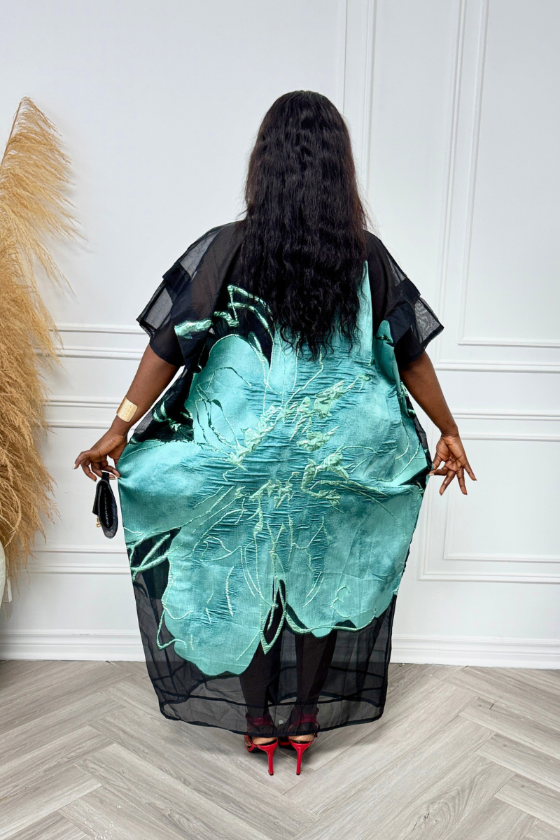 Luxury Organza Jacquard Boubou - Turquoise