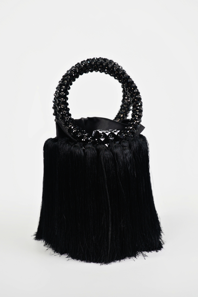 Majesty Fringe Beaded Bag (Black)