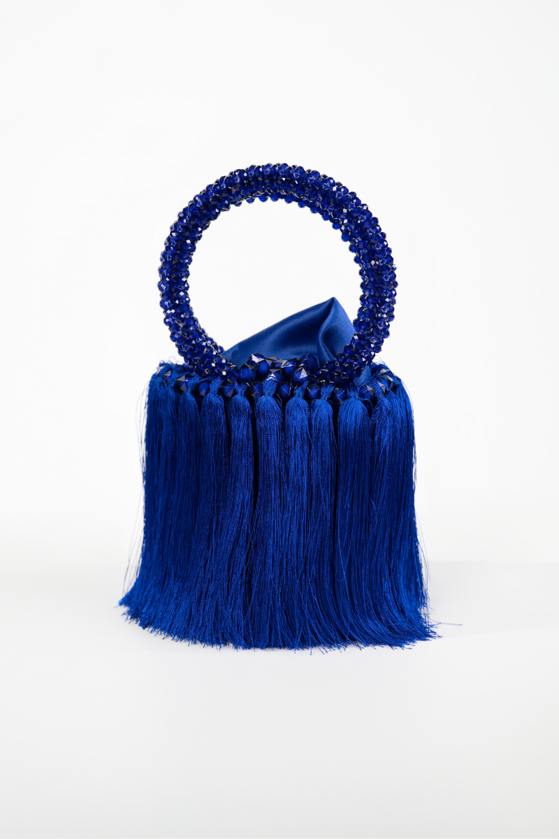 Majesty Fringe Beaded Bag (Blue)