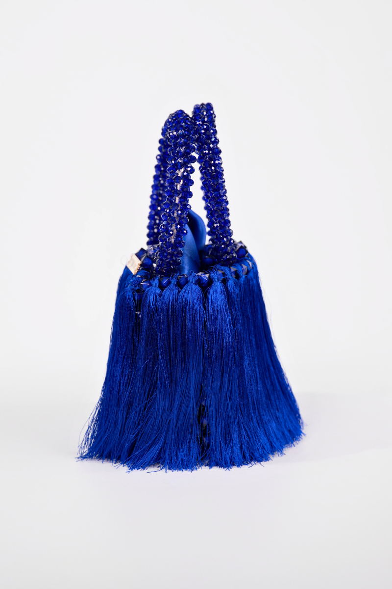 Majesty Fringe Beaded Bag (Blue)