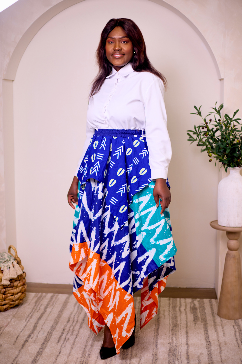 Blue Handkerchief Skirt (100% COTTON ANKARA)