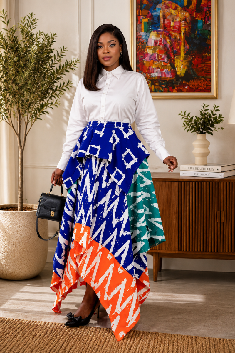 Blue Handkerchief Skirt (100% COTTON ANKARA)