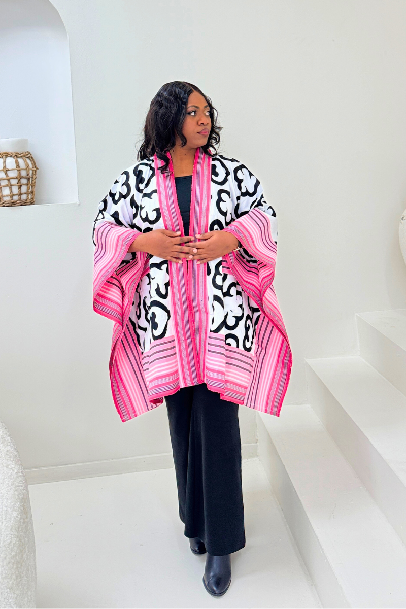 Makasi Kimono Jacket - Black & Pink