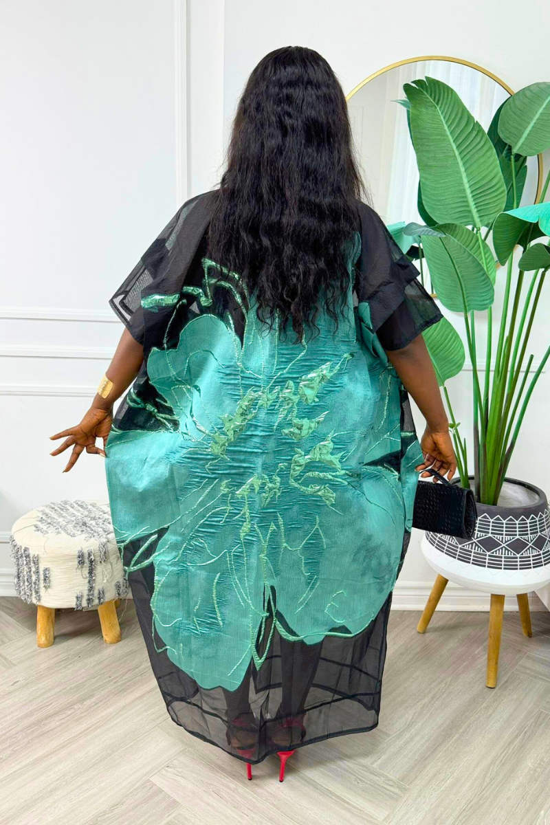Luxury Organza Jacquard Boubou - Turquoise