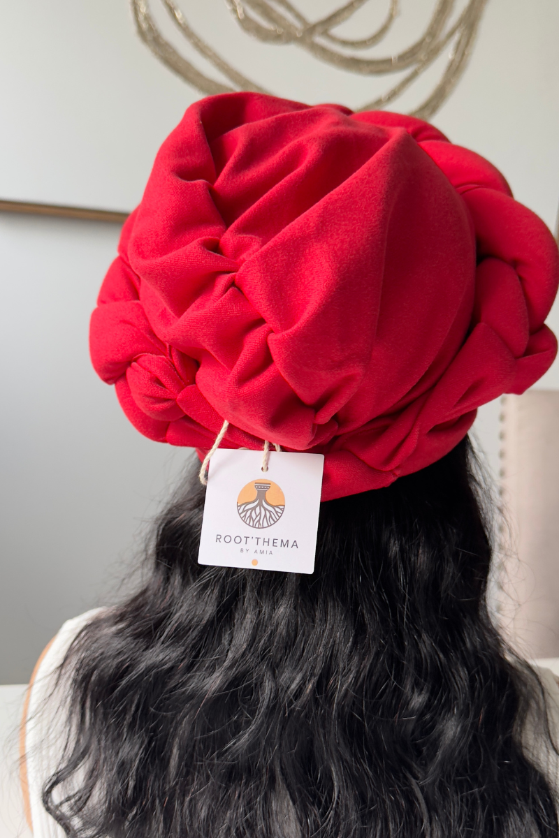 Red Turban with braids