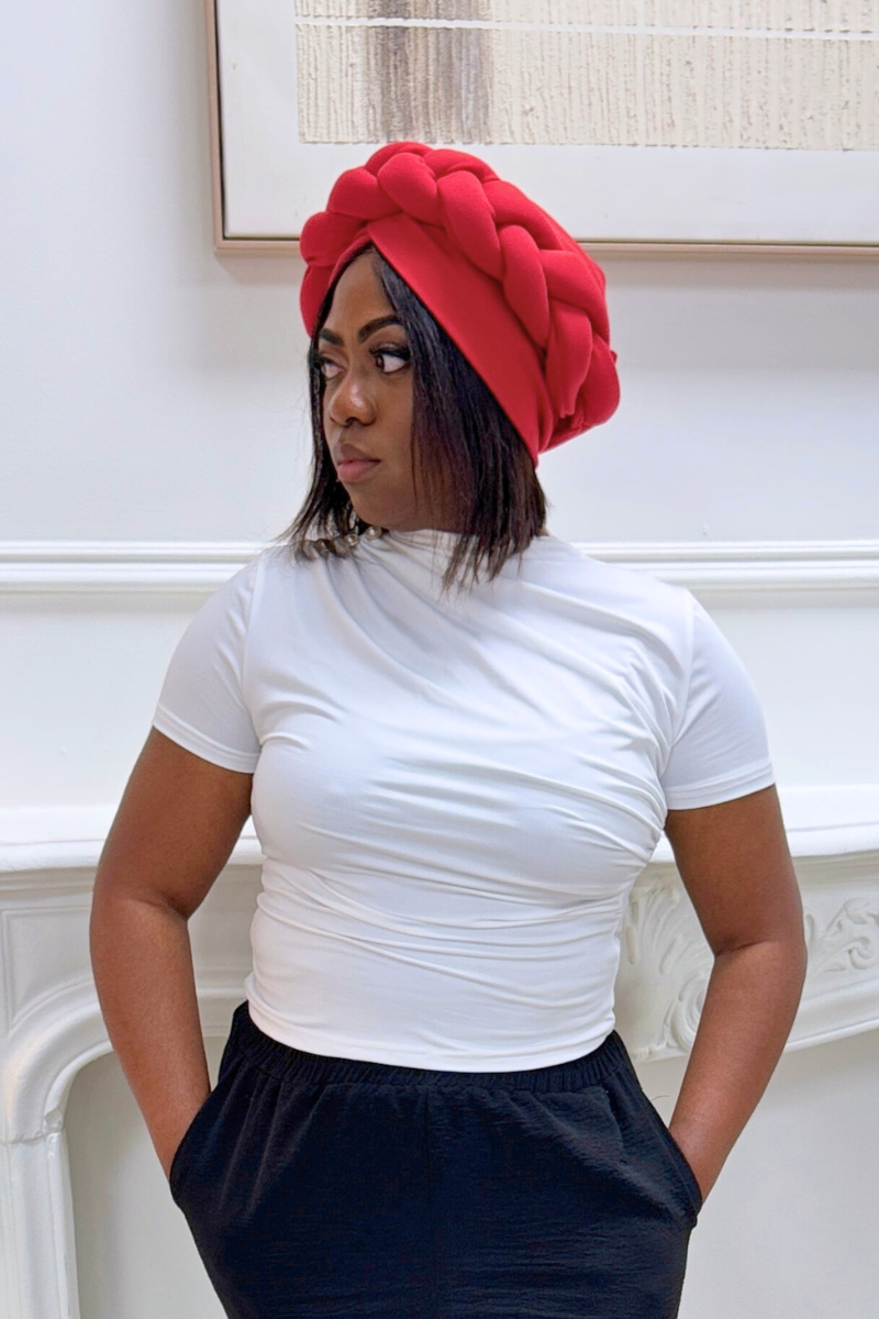 Red Turban with braids