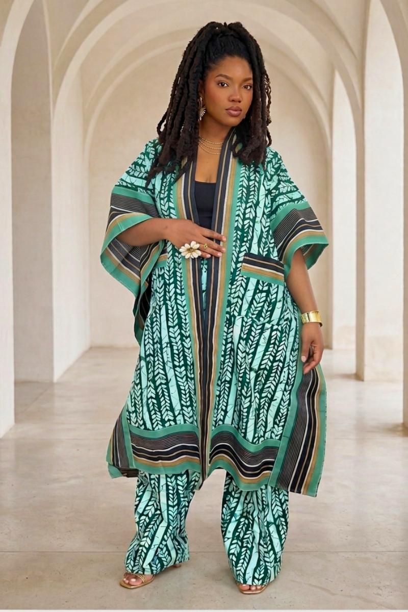 Ensemble veste kimono Makasi - Marron