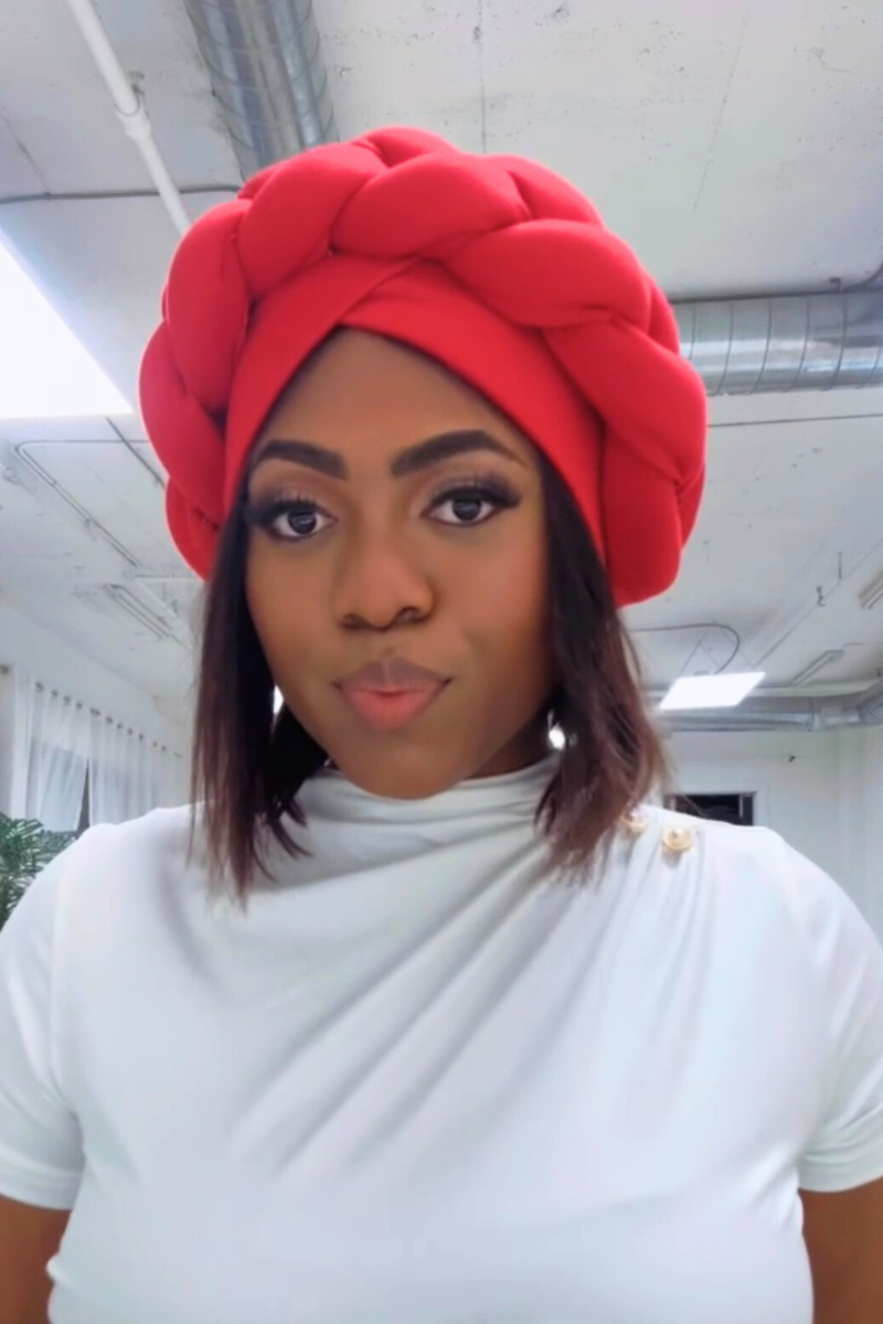 Red Turban with braids