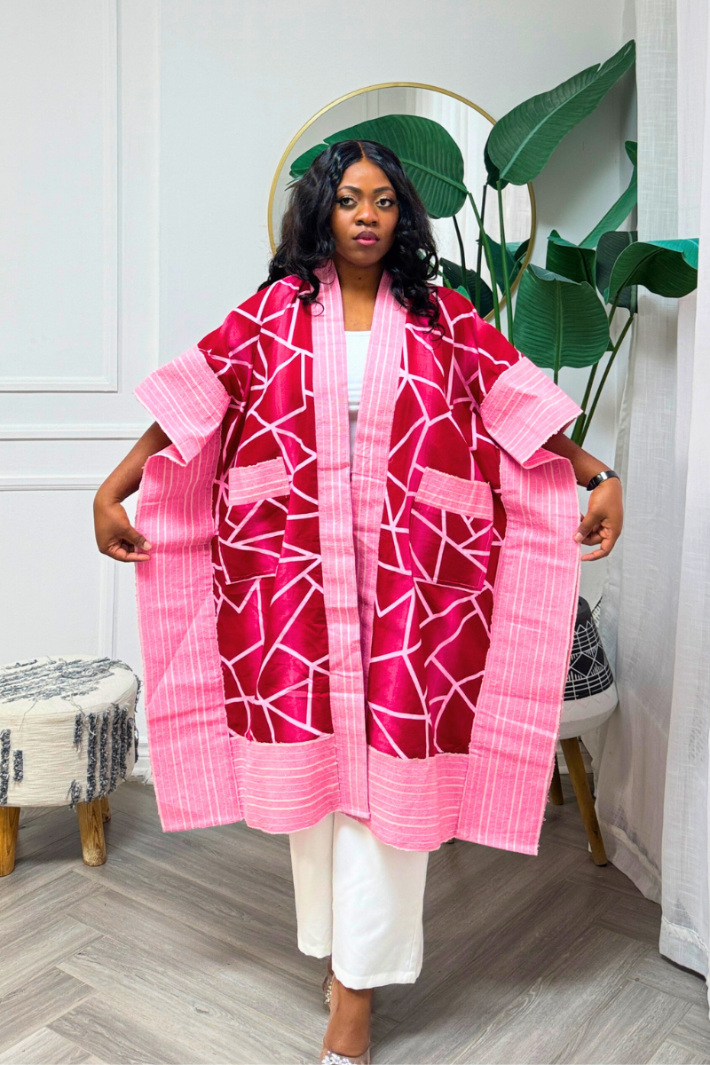 Makasi Kimono Jacket -  Red & Pink