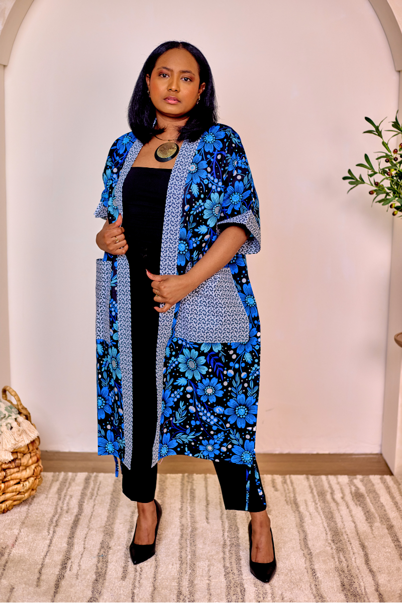 Malika Kimono - Blue (100% COTTON ANKARA)