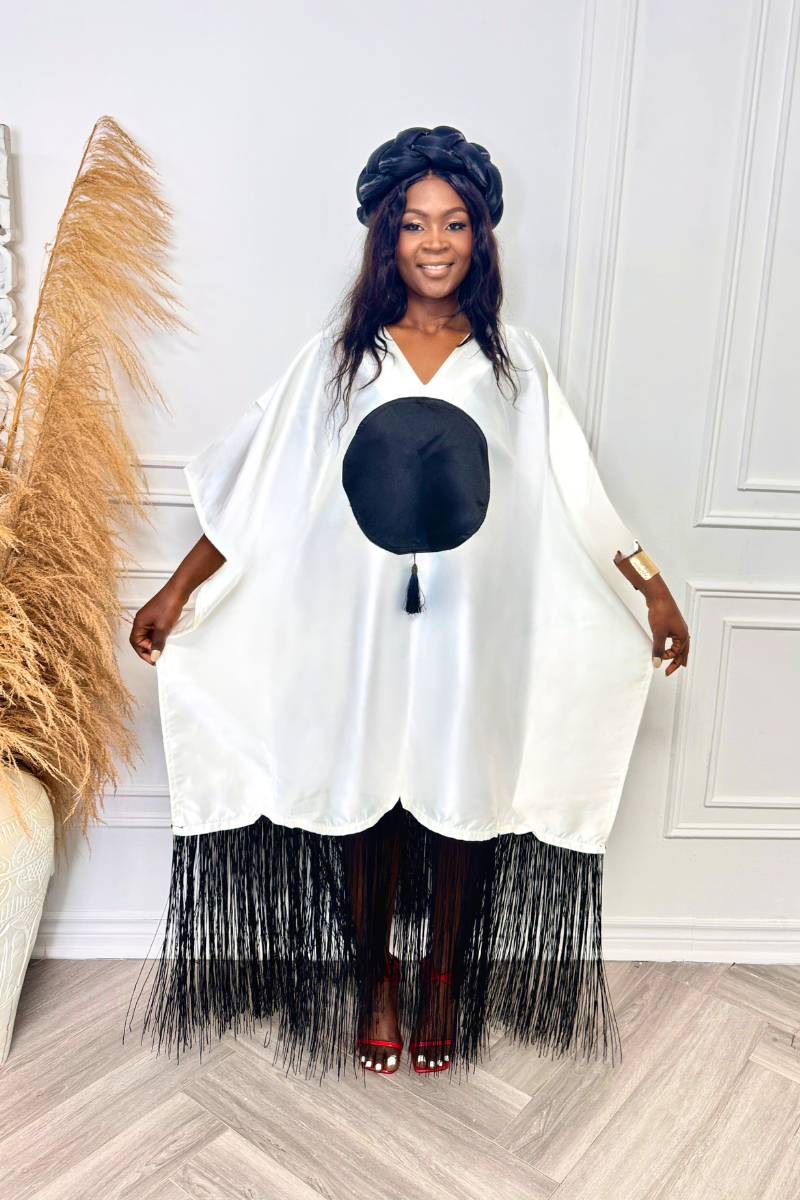 Mikado Luxe Fringe Boubou - White