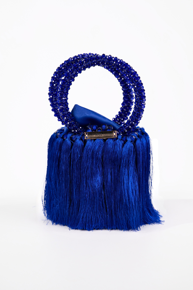 Majesty Fringe Beaded Bag (Blue)