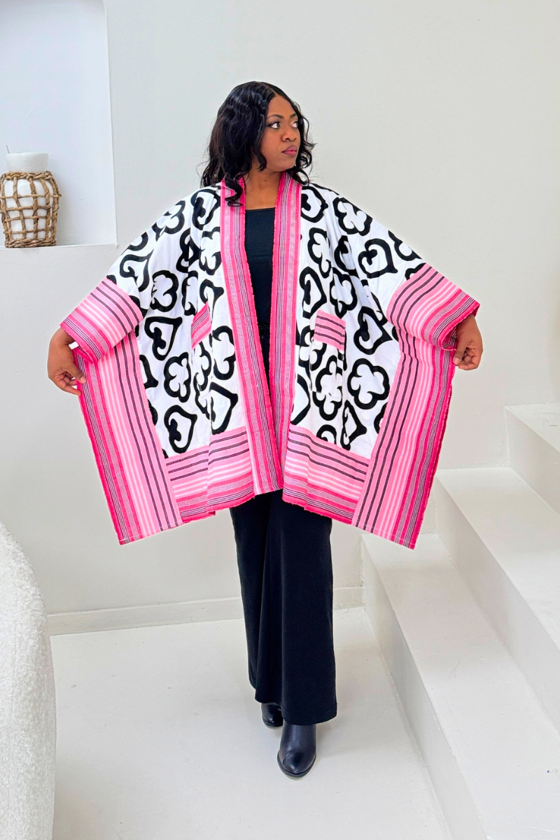 Makasi Kimono Jacket - Black & Pink