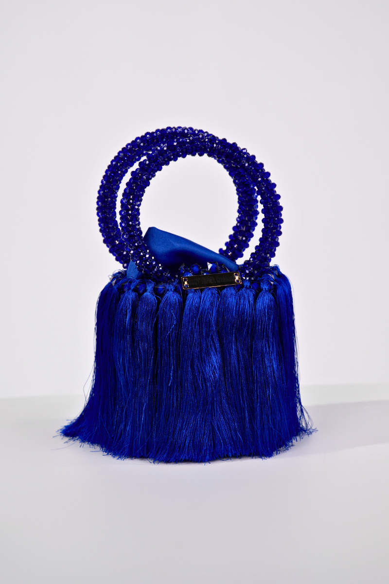 Majesty Fringe Beaded Bag (Blue)