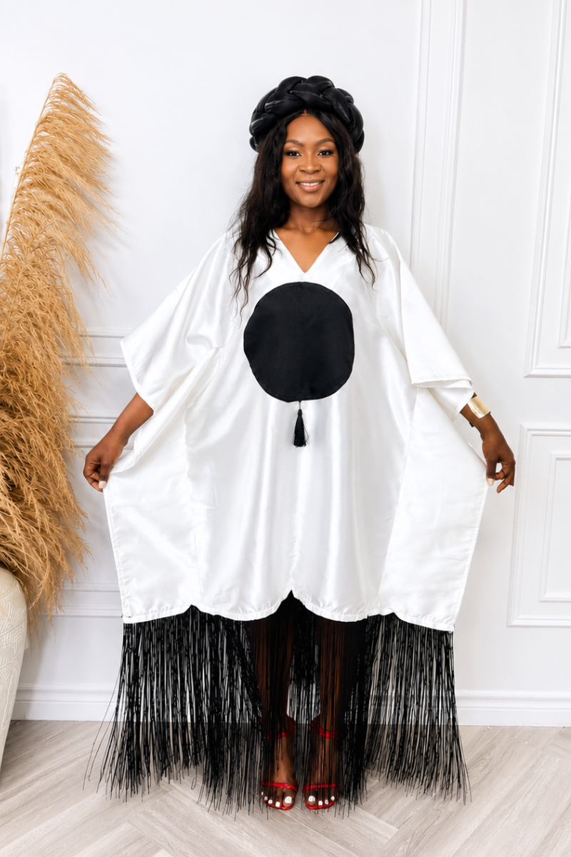 Boubou Mikado Luxe Frangé - Blanc