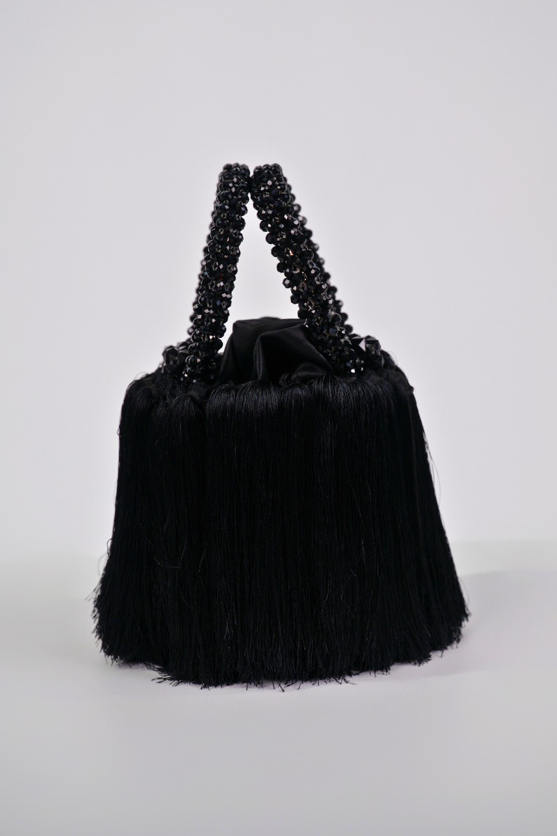 Majesty Fringe Beaded Bag (Black)