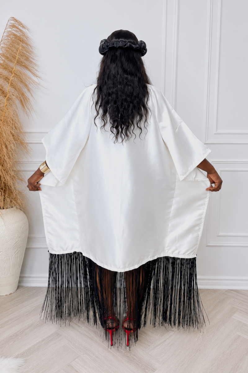 Boubou Mikado Luxe Frangé - Blanc