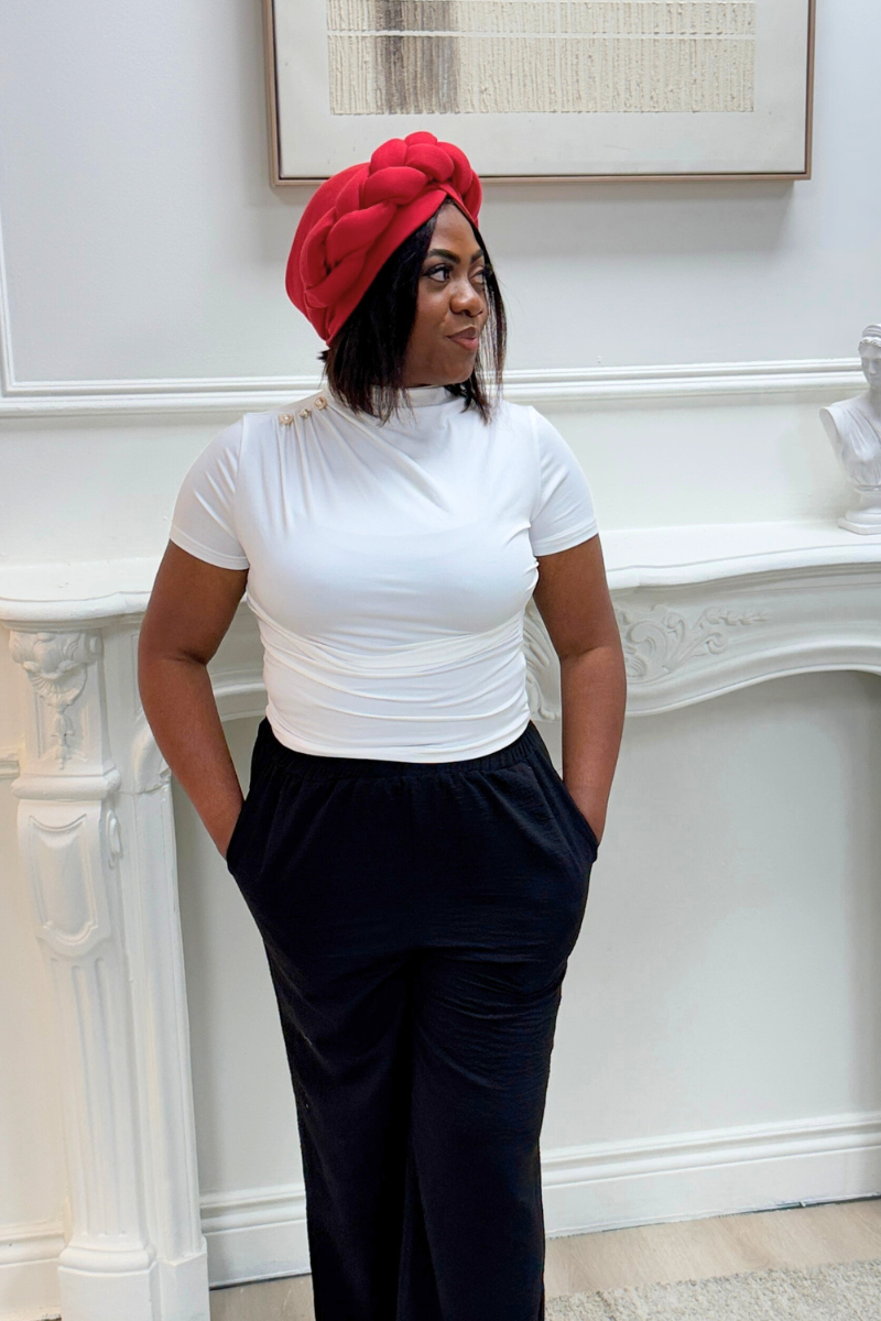 Red Turban with braids