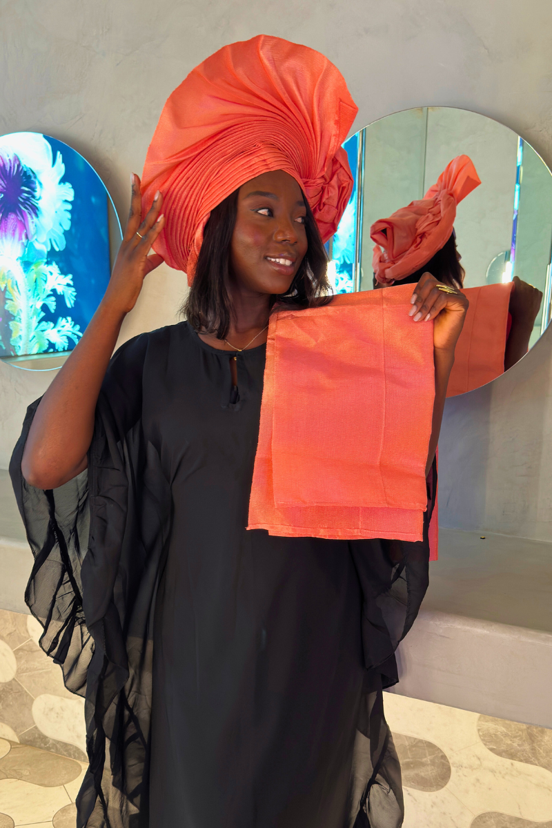 Pink Auto Gele & Matching Shoulder Sash