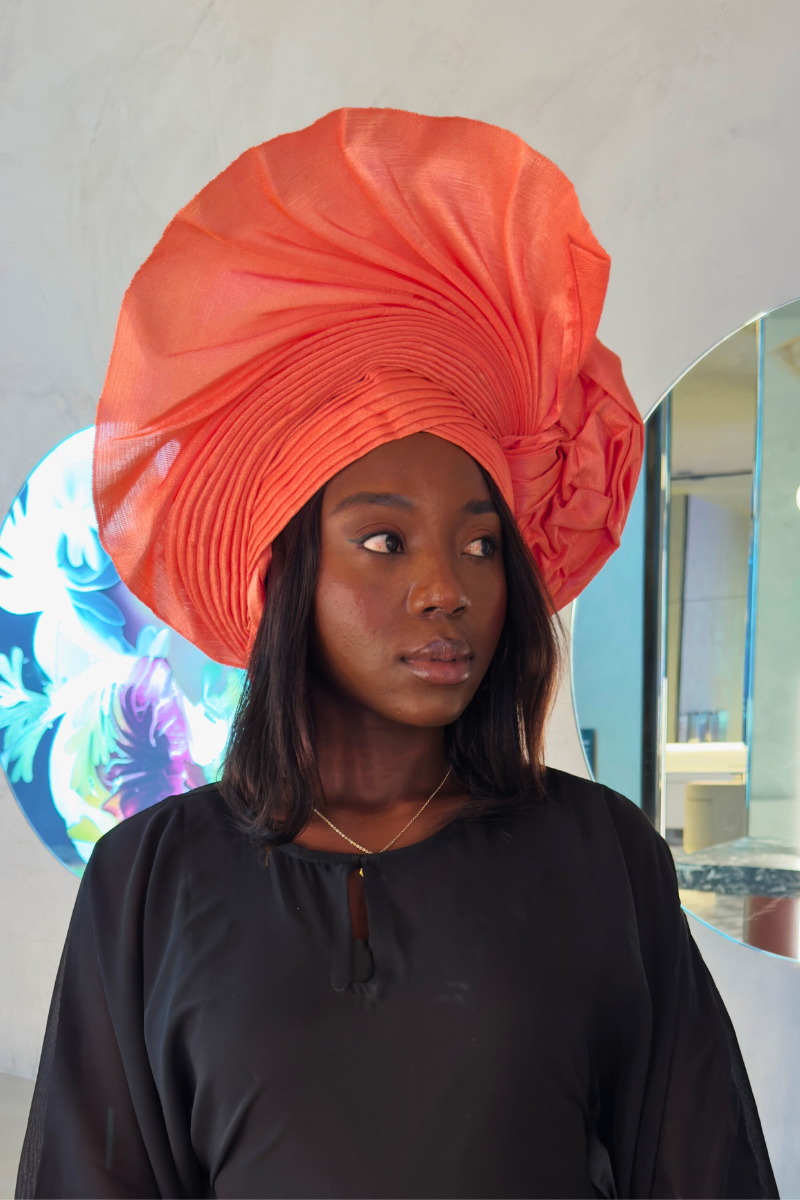 Pink Auto Gele & Matching Shoulder Sash