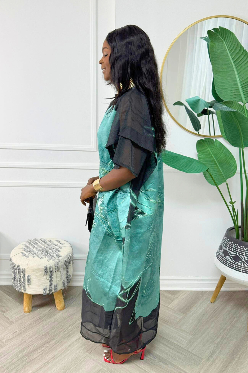 Luxury Organza Jacquard Boubou - Turquoise