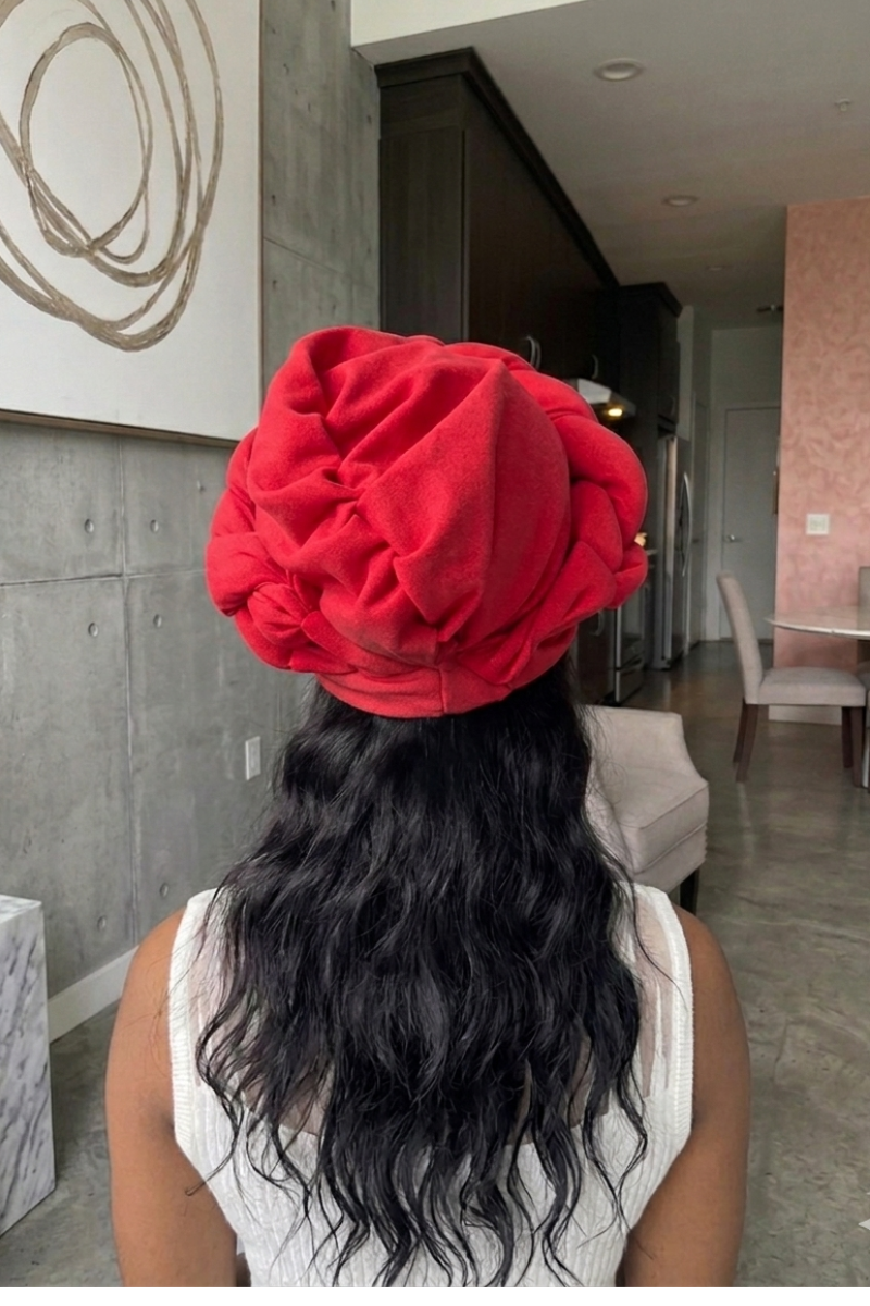 Red Turban with braids