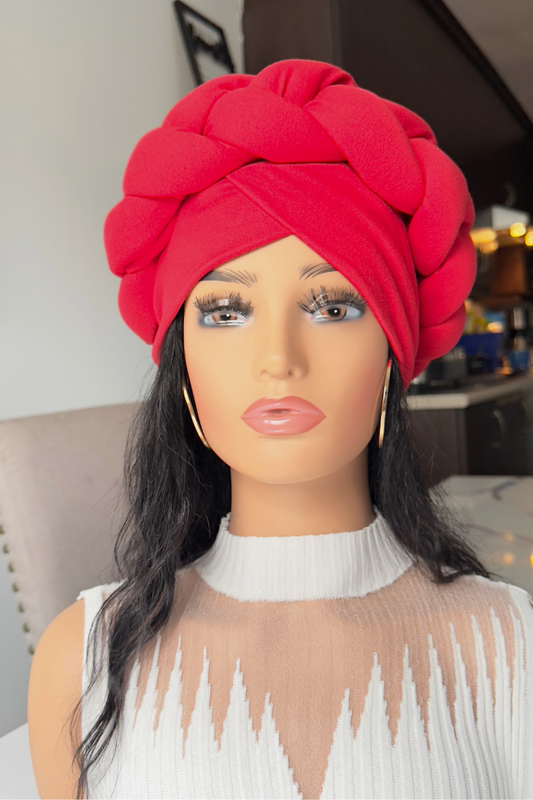 Red Turban with braids
