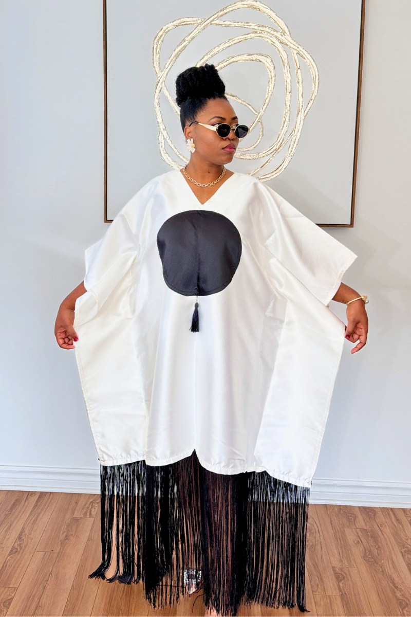 Mikado Luxe Fringe Boubou - White